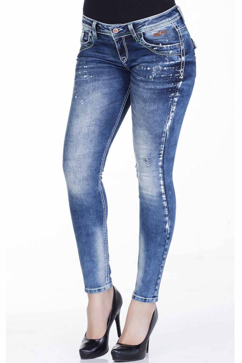 WD242 Slim-Fit Dames Jeans met Used-Elementen