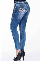 WD242 Slim-Fit Dames Jeans met Used-Elementen