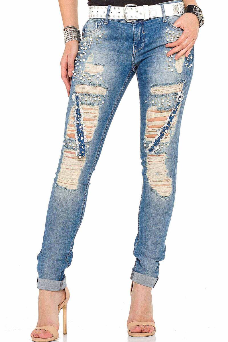 WD338 Comfortabele Dames Jeans met speciale Destroyed-Elementen in een Skinny Fit