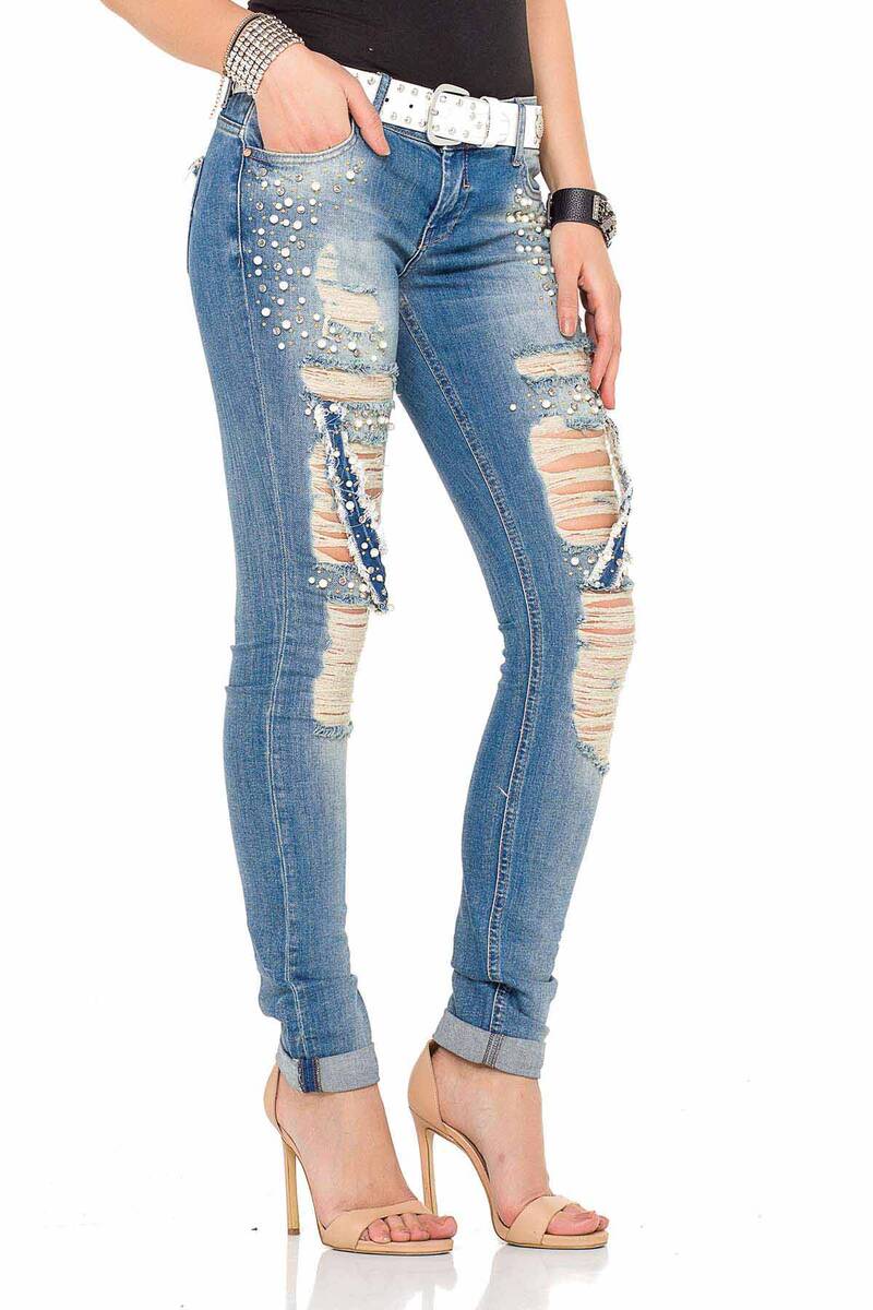 WD338 Women Comfortable Jeans with special destroyed elements in Skinny Fit