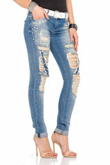 WD338 Comfortabele Dames Jeans met speciale Destroyed-Elementen in een Skinny Fit