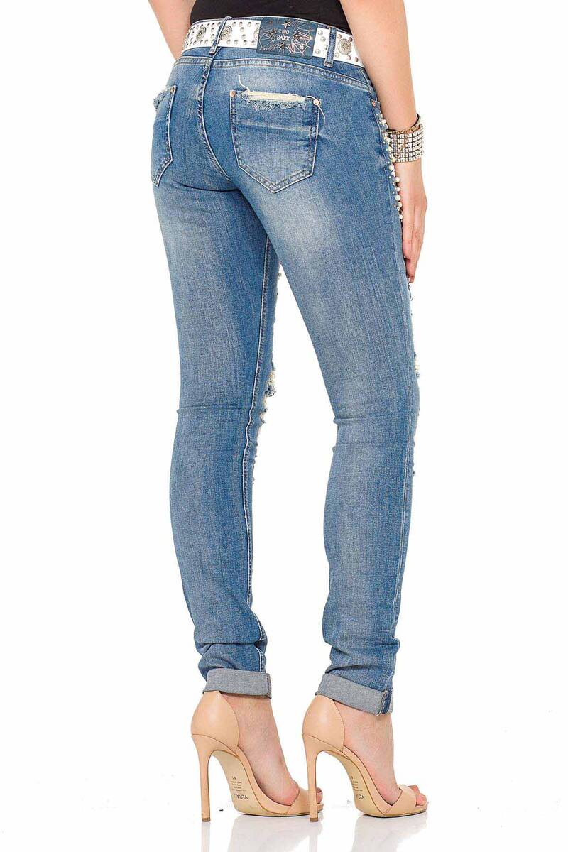 WD338 Women Comfortable Jeans with special destroyed elements in Skinny Fit