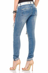 WD338 Women Comfortable Jeans with special destroyed elements in Skinny Fit