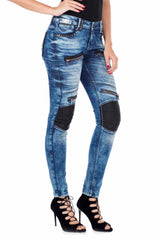 WD346 Jeans de tube féminin avec des applications à la mode