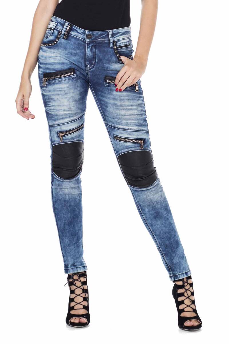 WD346 Jeans de tube féminin avec des applications à la mode