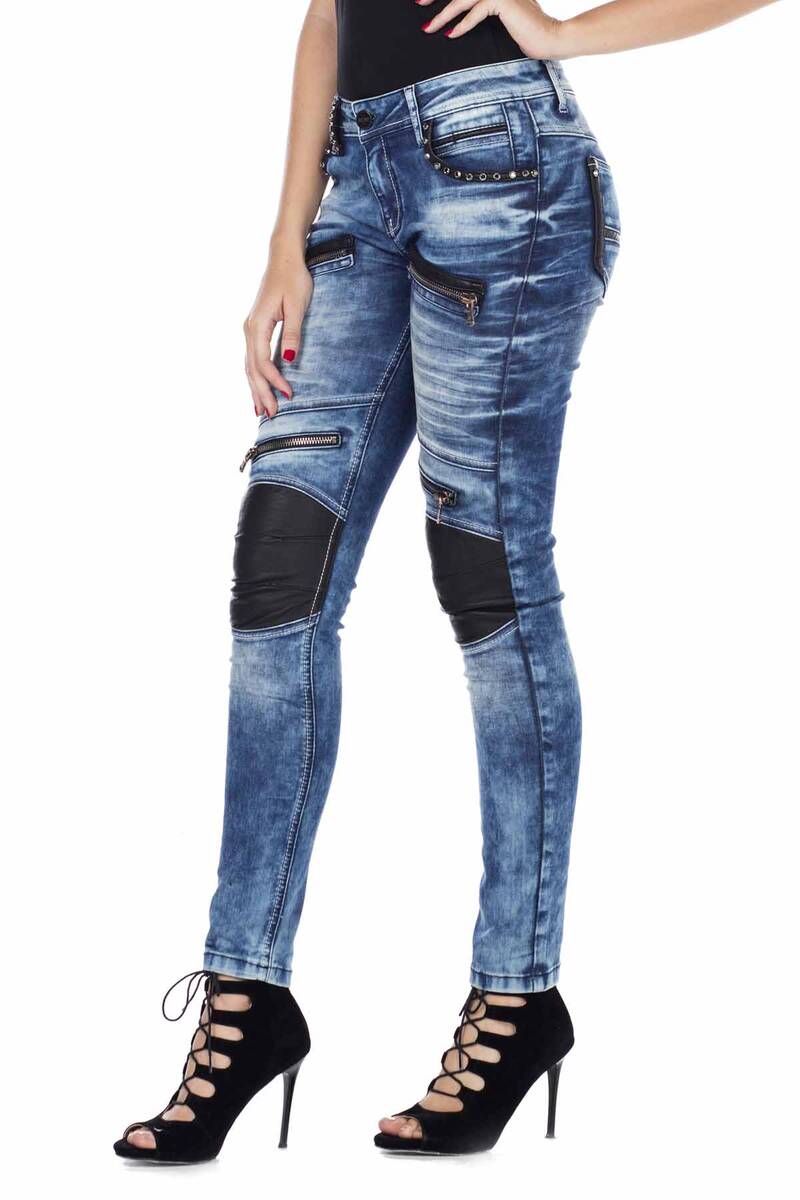 WD346 Jeans de tubo para mujeres con aplicaciones de moda