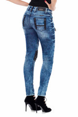 WD346 Jeans de tube féminin avec des applications à la mode