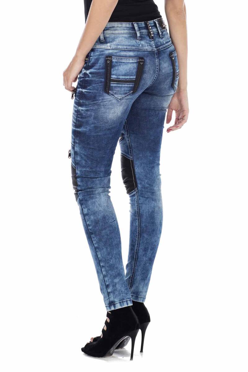 WD346 Jeans de tubo para mujeres con aplicaciones de moda