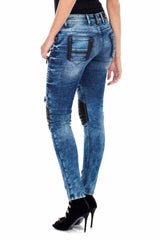 WD346 Jeans de tube féminin avec des applications à la mode