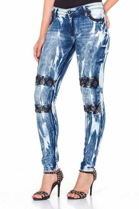 WD368 Damen Röhrenjeans mit modischen Stickereien