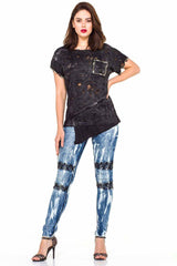 WD368 Women's Rohrenjeans with fashionable embroidery