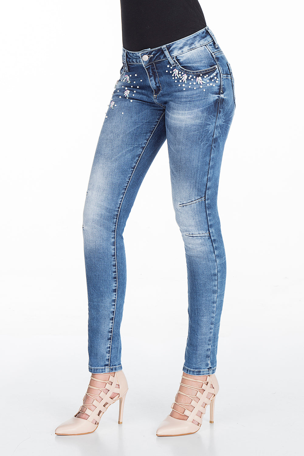 WD309 Femmes Slim-Fit-Jeans avec un grand stock de pierre en skinny-ats