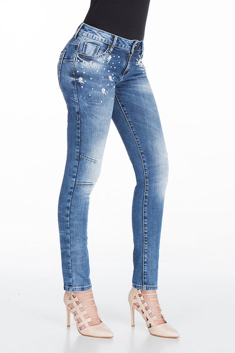 WD309 Women Slim-Fit-Jeans with a great stone stock in Skinny-Fit