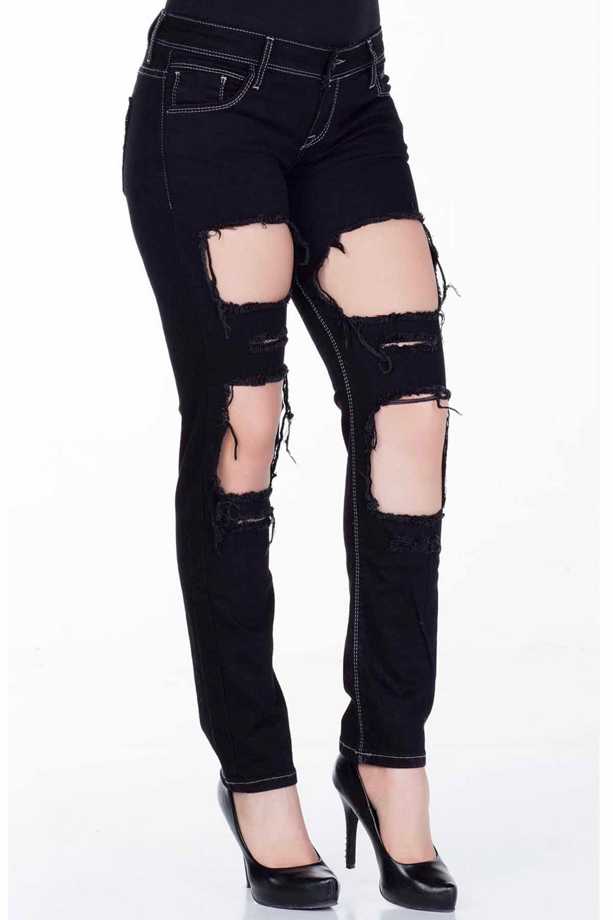 WD247 Women Straight jeans with trendy destroyed elements