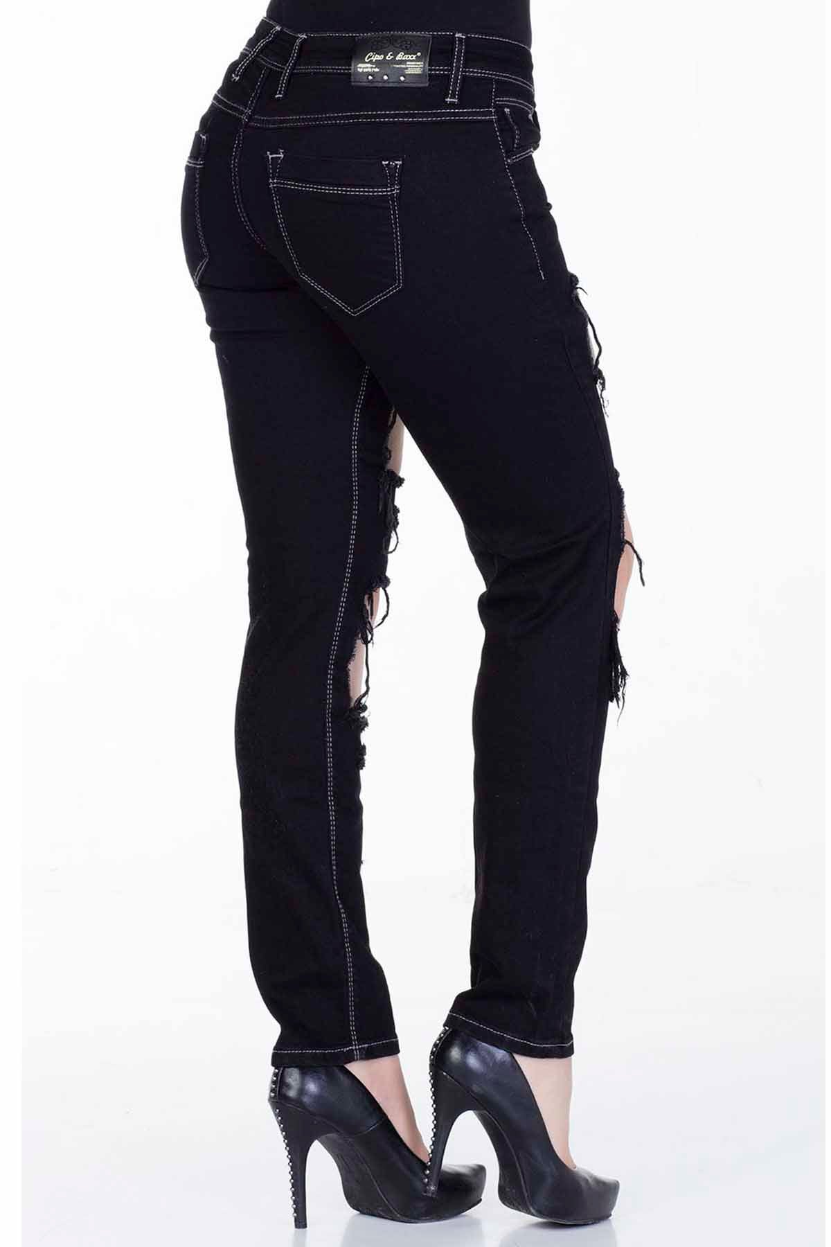 WD247 Women Straight jeans with trendy destroyed elements