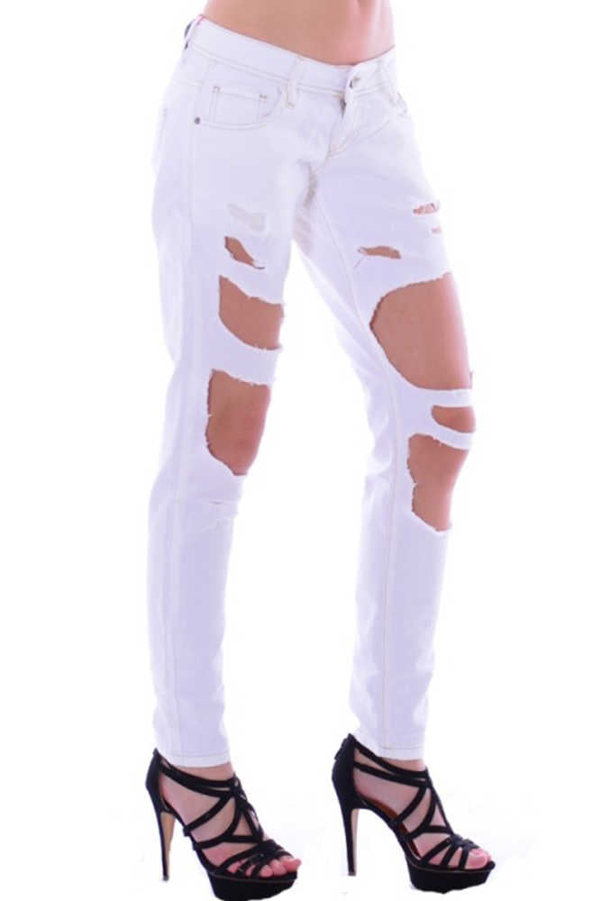 WD227 Women Straight jeans with trendy destroyed elements