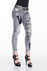 WD317 Jeans confortables femmes avec des patchs et des paillettes