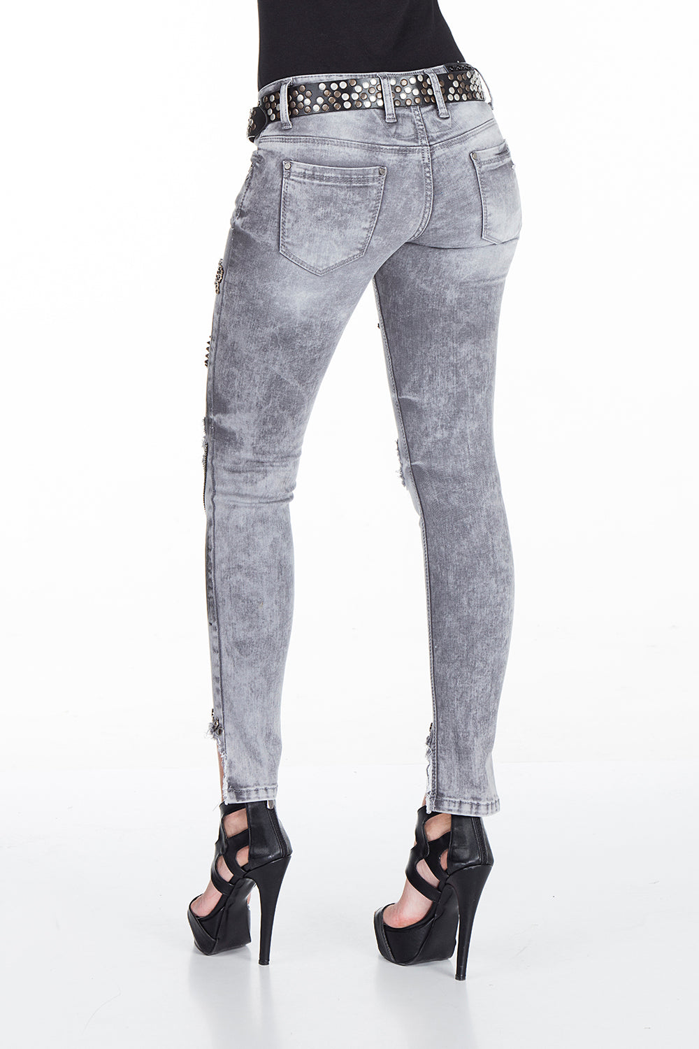 WD317 Jeans confortables femmes avec des patchs et des paillettes