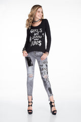 WD317 Jeans confortables femmes avec des patchs et des paillettes