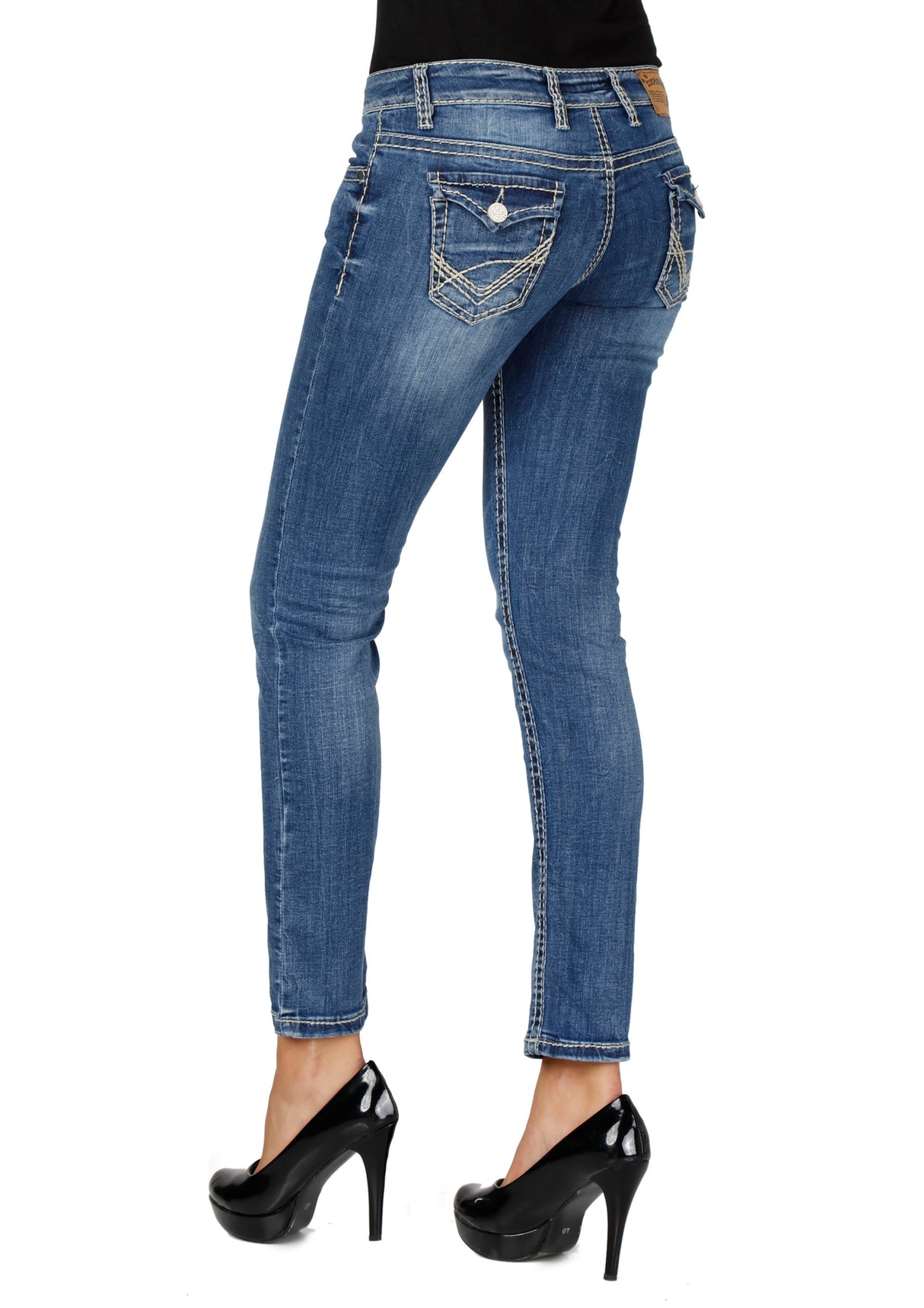 WD119 Jeans confortables femmes avec un lavage subtil