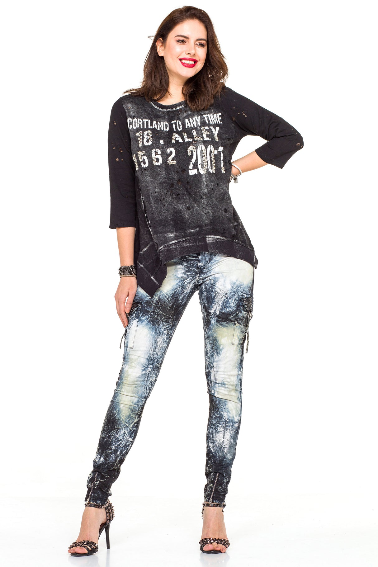 WD372 women Slim-Fit jeans with modern batik washing