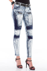 WD374 Women's tube jeans with biker elements in Skinny Fit