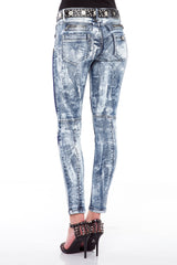 WD374 Women's tube jeans with biker elements in Skinny Fit