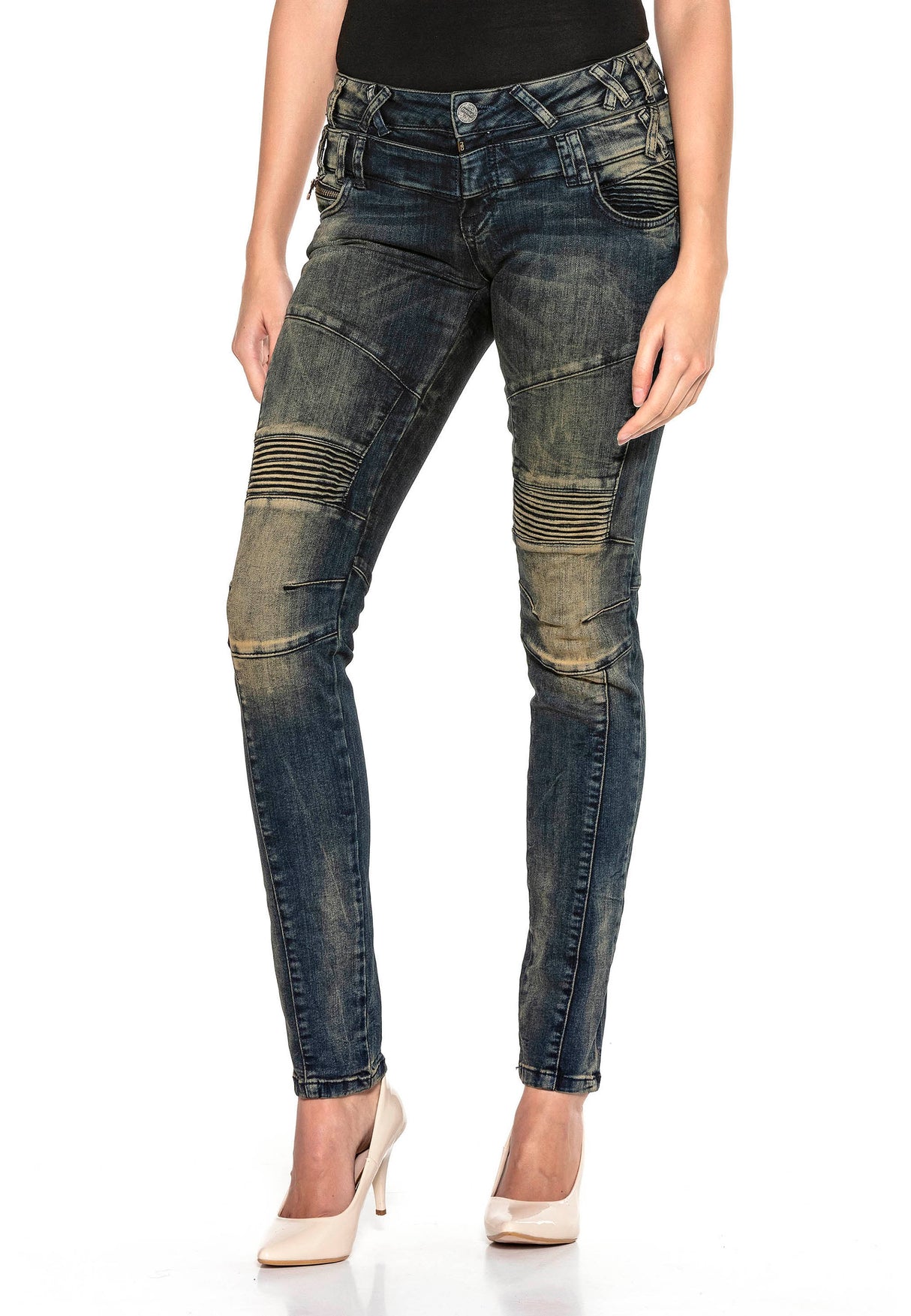 WD362 Röhrenjeans para mujeres con un pacto doble