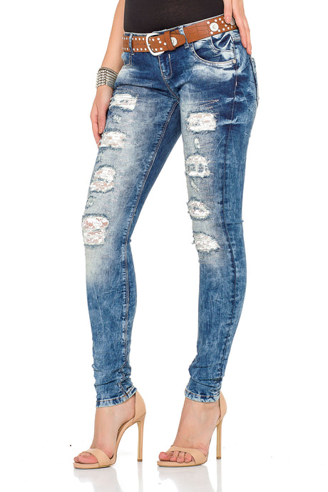 WD337 women Slim-Fit jeans with destroyed elements