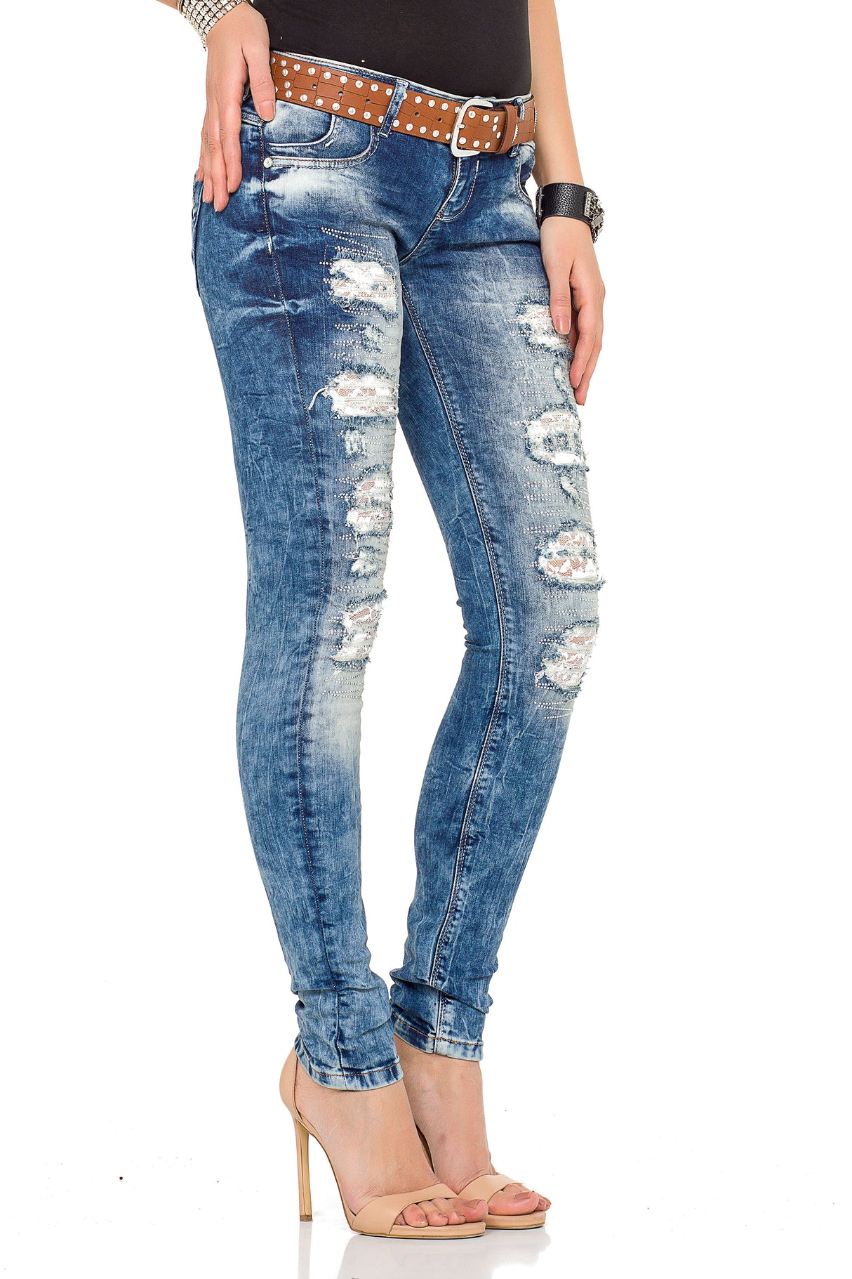 WD337 women Slim-Fit jeans with destroyed elements