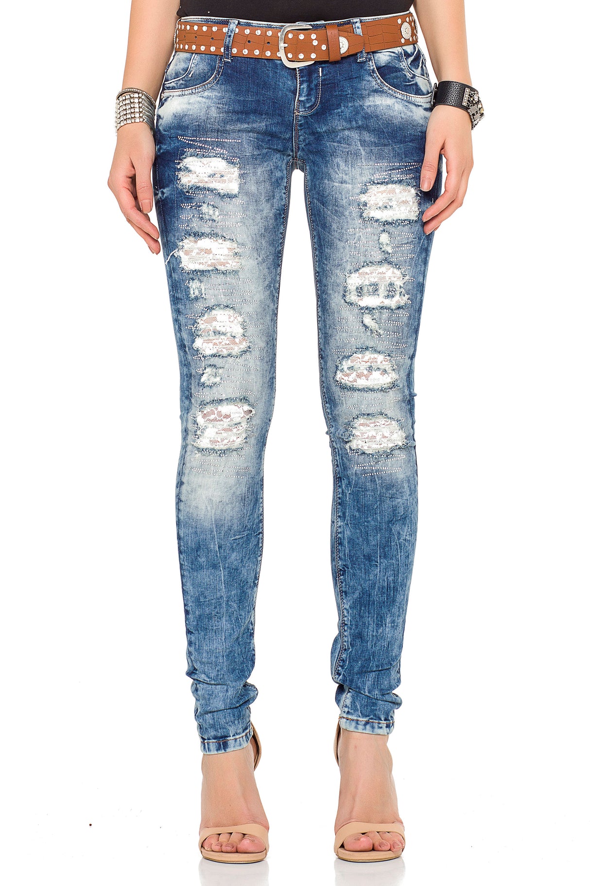 WD337 women Slim-Fit jeans with destroyed elements