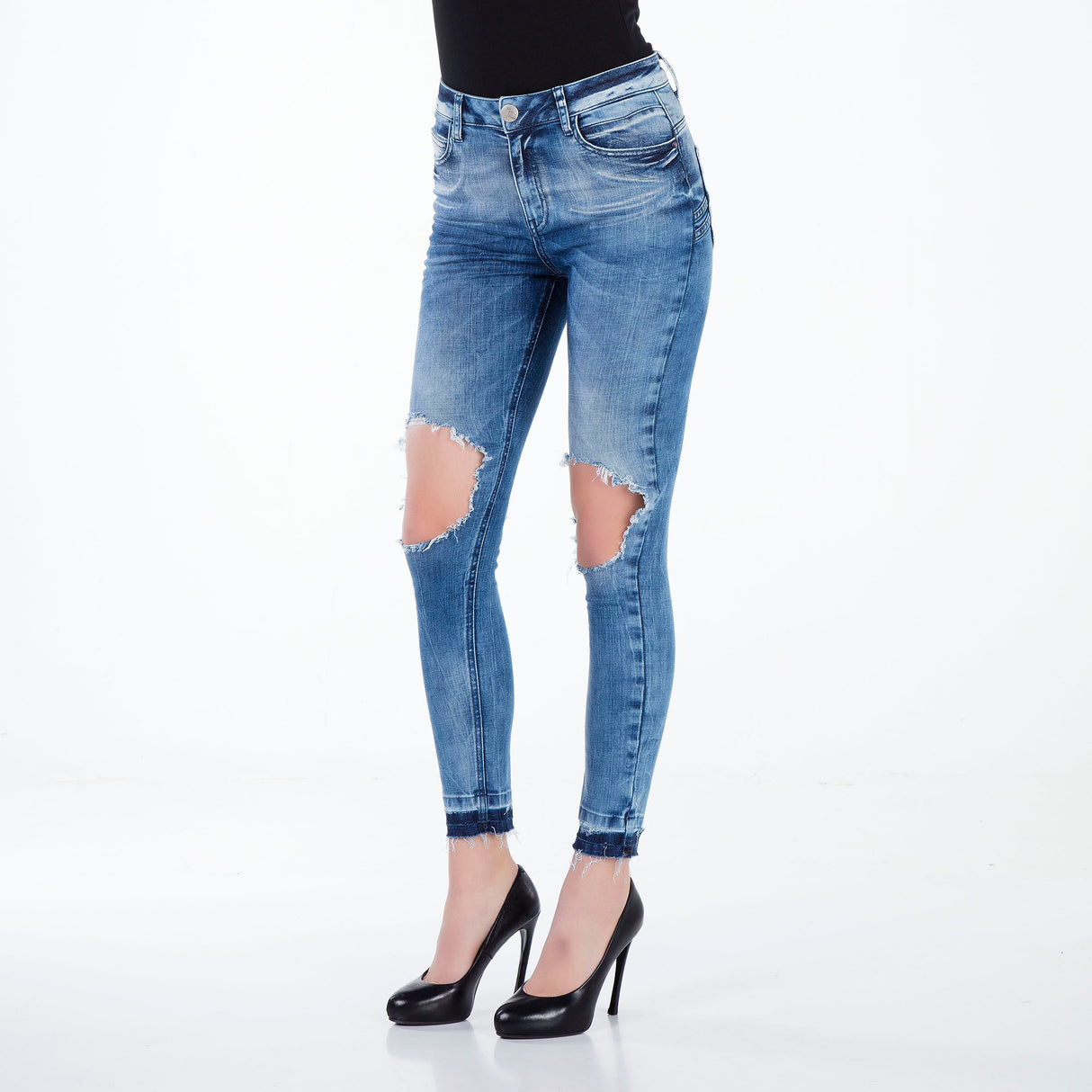 WD295 ​​women Slim-Fit jeans with cool cut-outs in Hight Waist