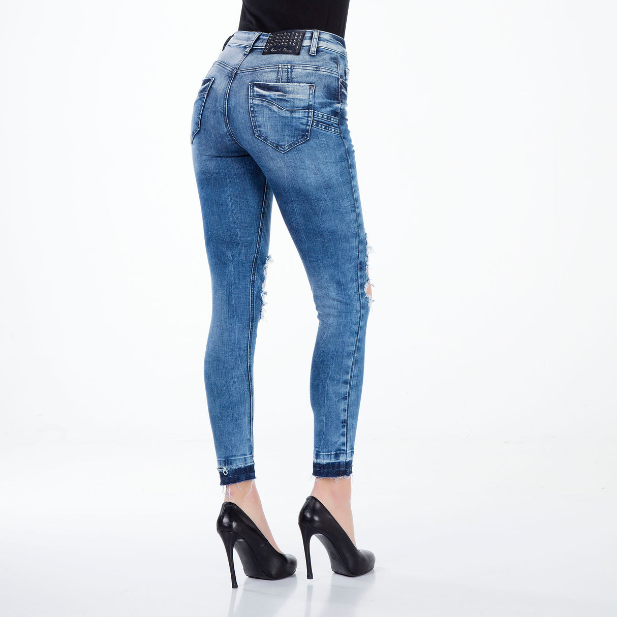 WD295 ​​women Slim-Fit jeans with cool cut-outs in Hight Waist