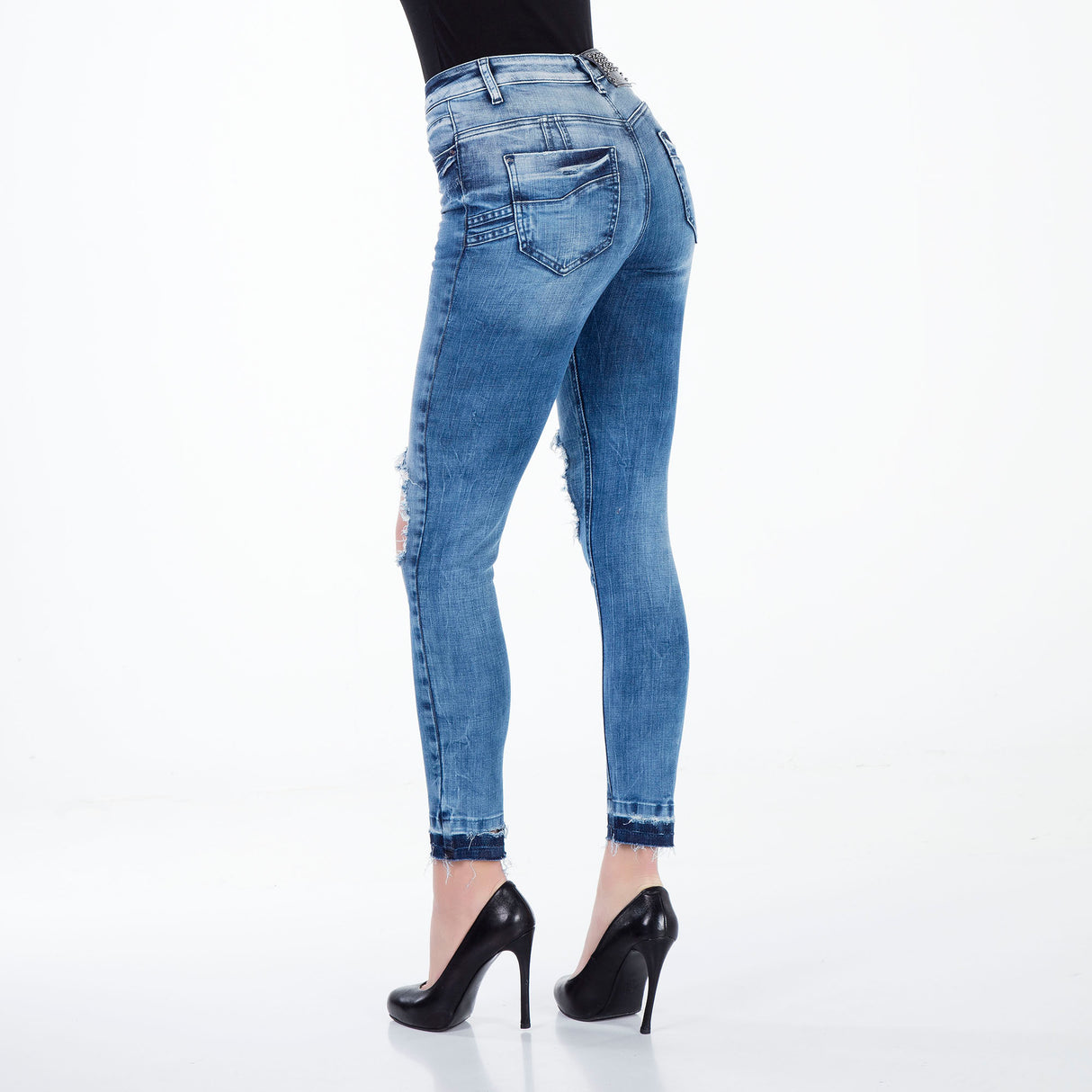 WD295 ​​women Slim-Fit jeans with cool cut-outs in Hight Waist