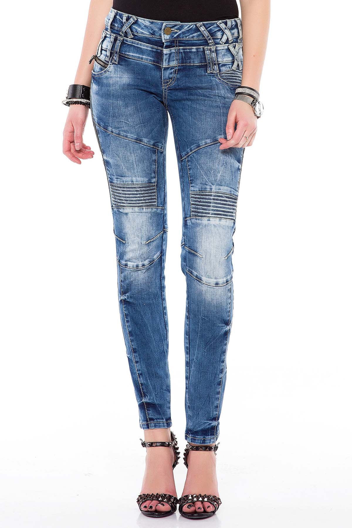 WD371 Women Slim-Fit Jeans con una doble cintura en ajuste delgado