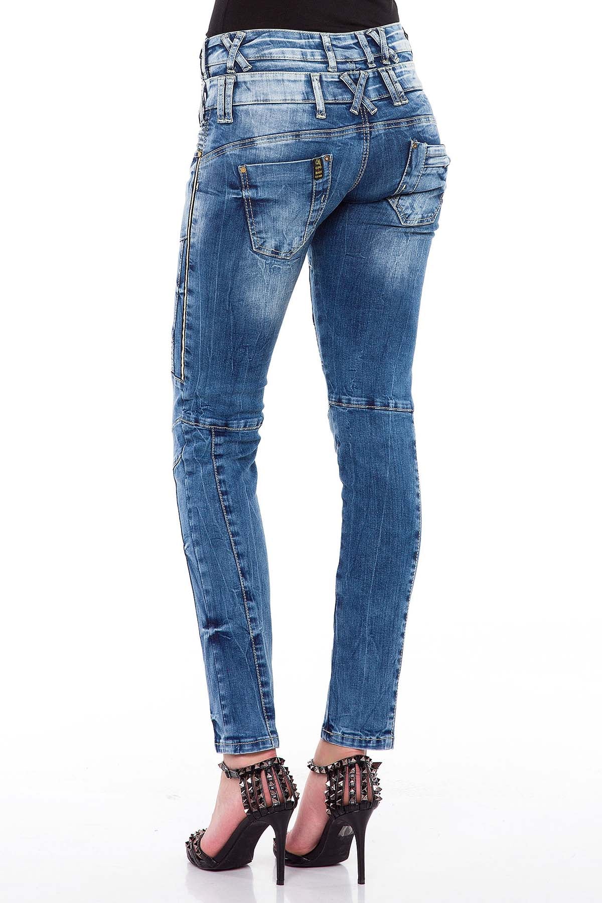 WD371 Jeans Slim-Fit Women avec une double ceinture en ajustement maigre