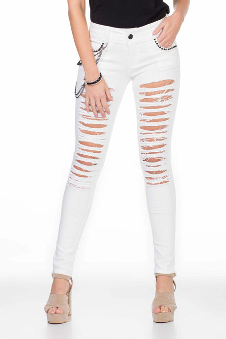 WD336 women slim-fit jeans with torn elements