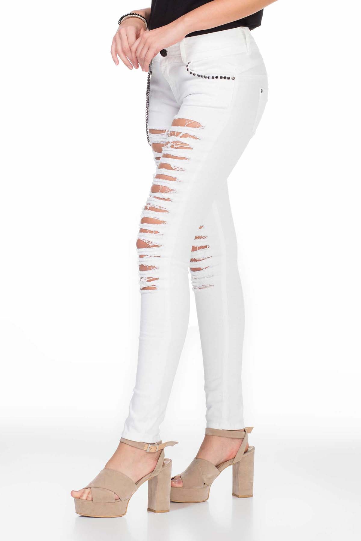 WD336 women slim-fit jeans with torn elements