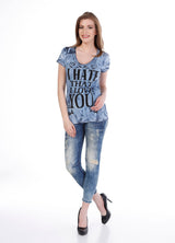 WD225 Women Slim-Fit Jeans con efectos usados