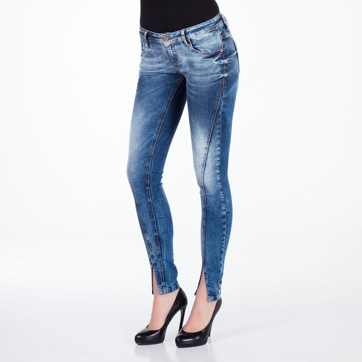 WD273 Mujeres Jeans delgados con una costura decorativa moderna