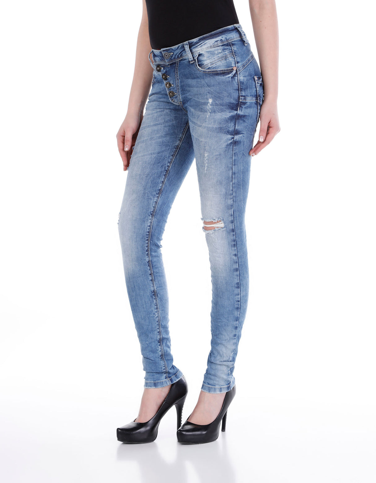 WD214 Jeans de ajuste delgado de mujeres en el look casual usado