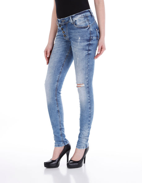 WD214 Slim-Fit Dames Jeans in de casual Used Look