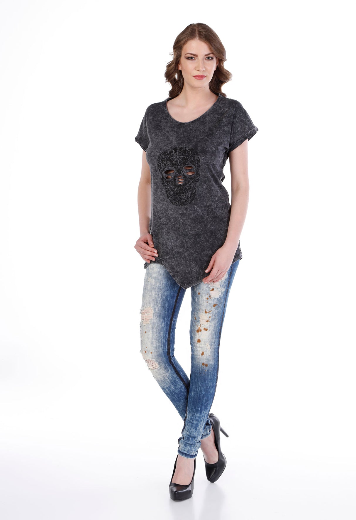 WD211 Femmes Slim-Fit Jeans dans un look usagé