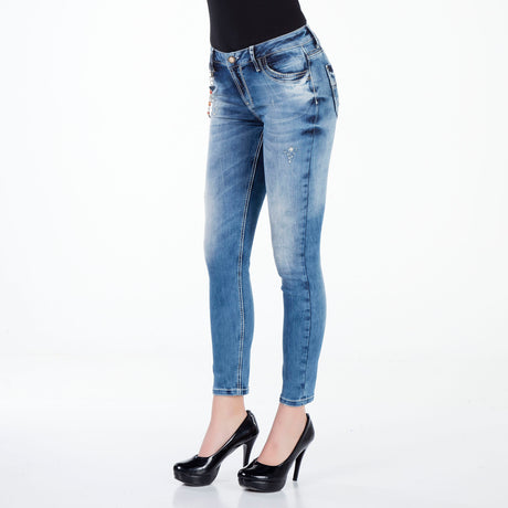 WD281 Femmes Slim-Fit-Jeans en optique lavée en ajustement maigre