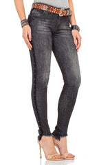 WD341 jeansy damskie o kroju skinny z nitami