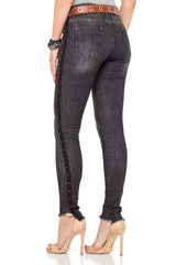 WD341 Jeans confortables pour femmes avec une coupe et des rivets maigres