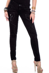 WD332 women Slim-Fit jeans with unusual decorative stitching