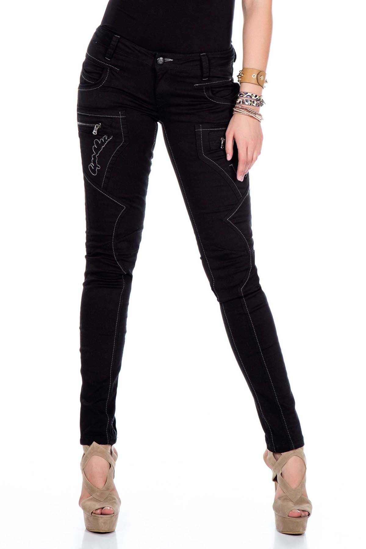 WD332 women Slim-Fit jeans with unusual decorative stitching