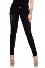 WD332 women Slim-Fit jeans with unusual decorative stitching