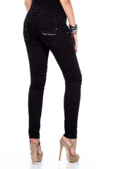 WD332 women Slim-Fit jeans with unusual decorative stitching